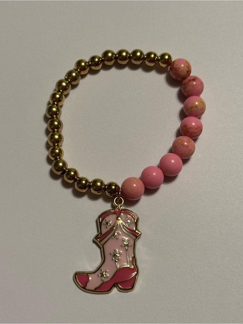 Country Western Pink Cowgirl Boot Stretch Charm Bracelet